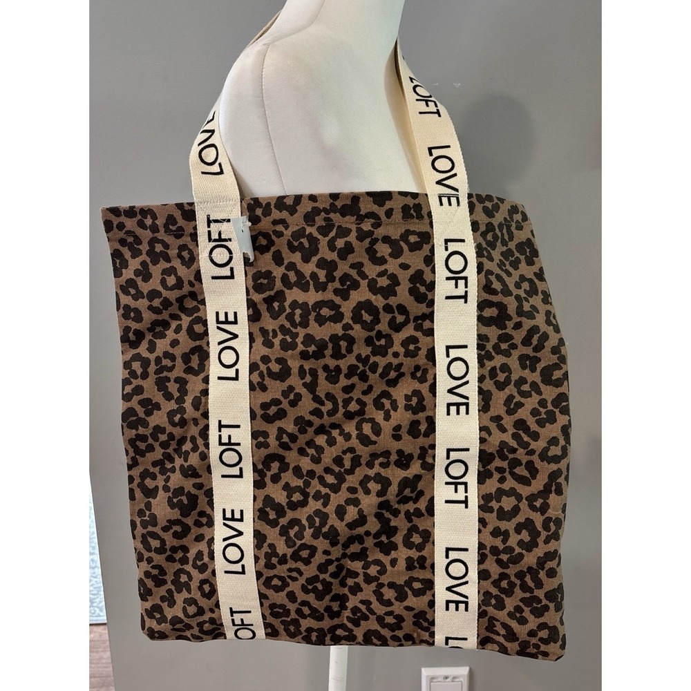 LOFT Leopard Print Tote Bag Love Logo Straps Canvas Shopper Travel Purse